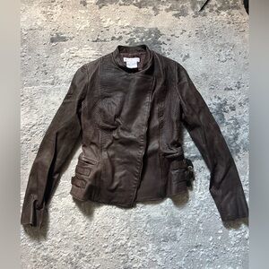 Nicole Fahri Women’s Brown Leather Jacket Bella Hadid Style Size 4